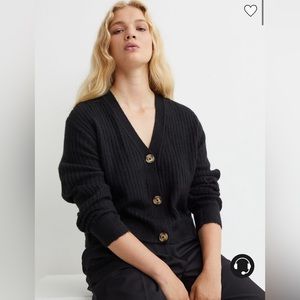 H&M Black Rib-knit Cardigan - Size: Medium